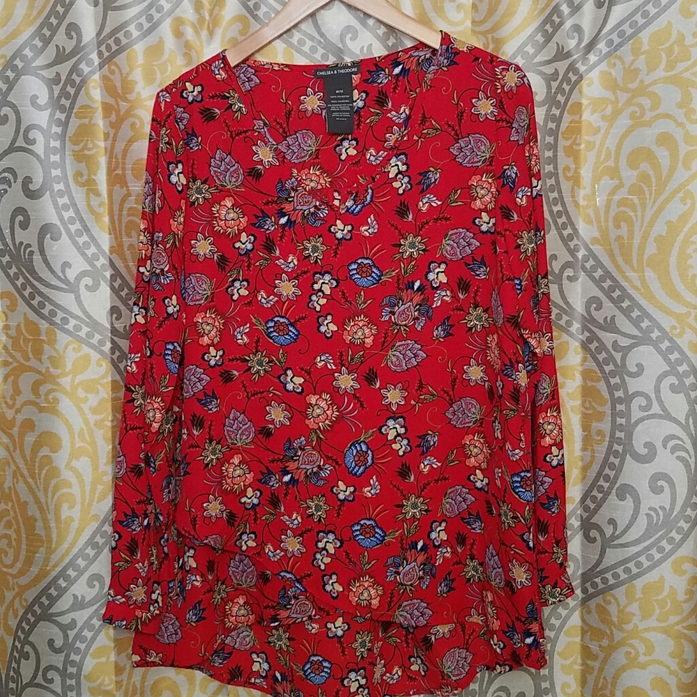 Chelsea & Theodore Red Floral Blouse, Medium